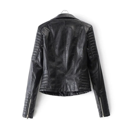 Black Leather Motorcycle Jacket Women Quilted Biker