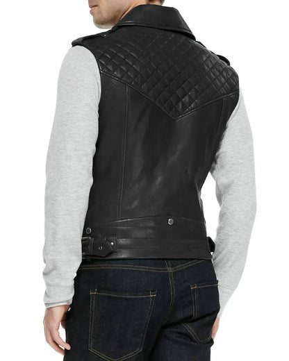Sleeveless Motorcycle Jacket Mens Leather Biker Vest