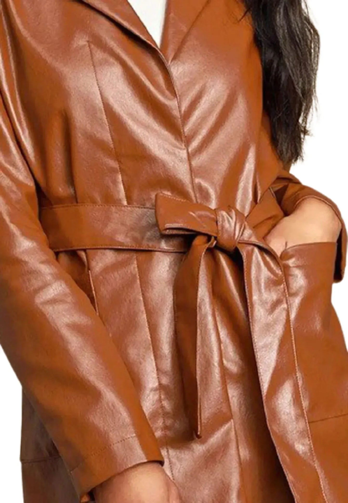 Leather Trench Coat Womens Brown Long Belted Overcoat