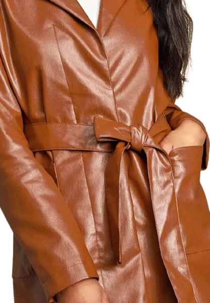 Leather Trench Coat Womens Brown Long Belted Overcoat
