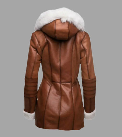 Brown Leather Jacket With Fur Womens Shearling Coat