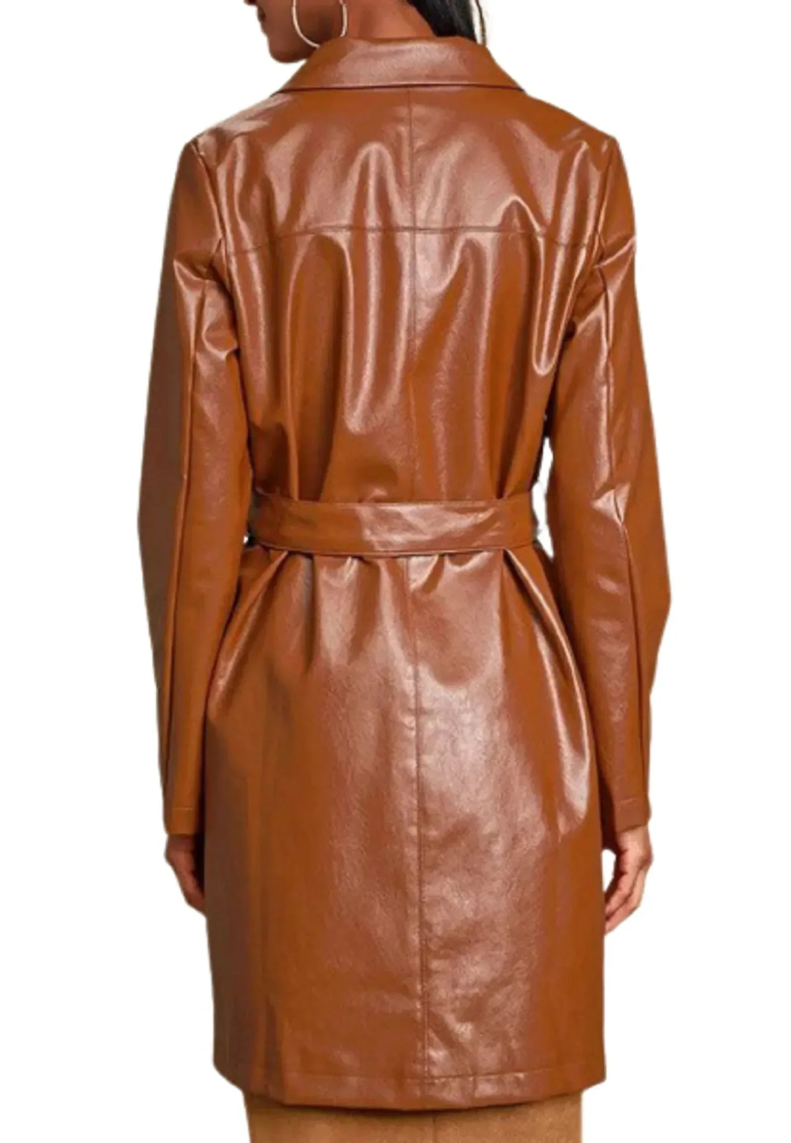 Leather Trench Coat Womens Brown Long Belted Overcoat