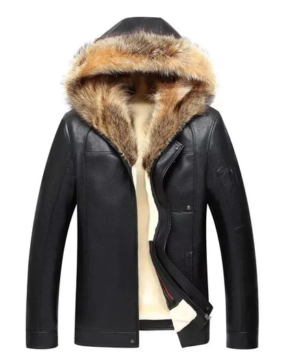 Leather Jacket with Fur Collar Mens