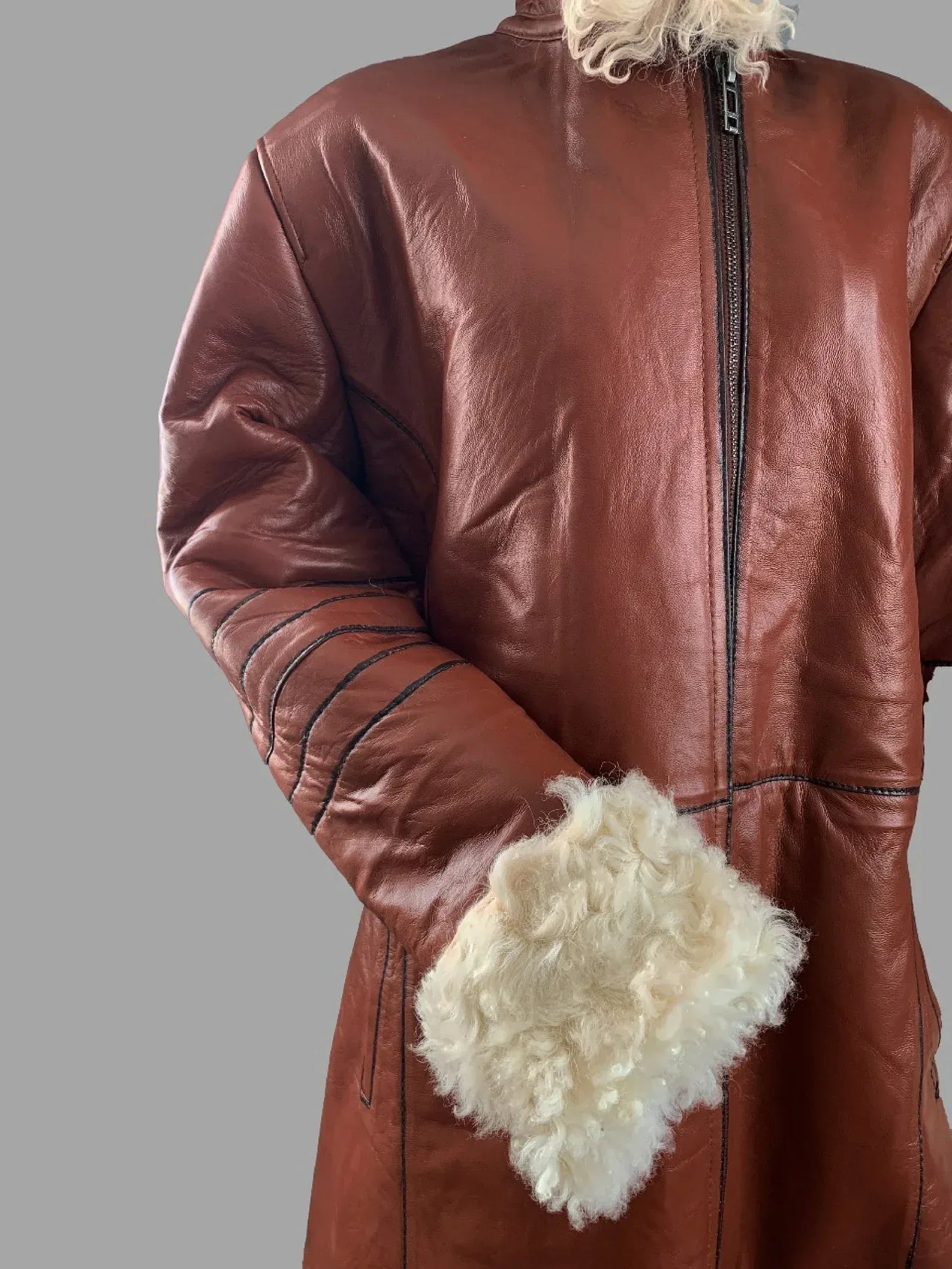 Brown Leather Jacket With Fur Womens Shearling Coat