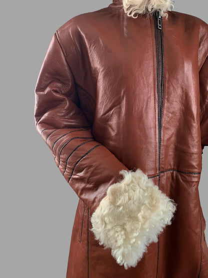 Brown Leather Jacket With Fur Womens Shearling Coat
