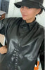 Oversized Leather Shirt Women Black Drop Shoulder Shacket Style