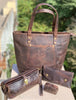 Leather tote shoulder bag for women with pouch set