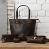 Leather tote shoulder bag for women with pouch set