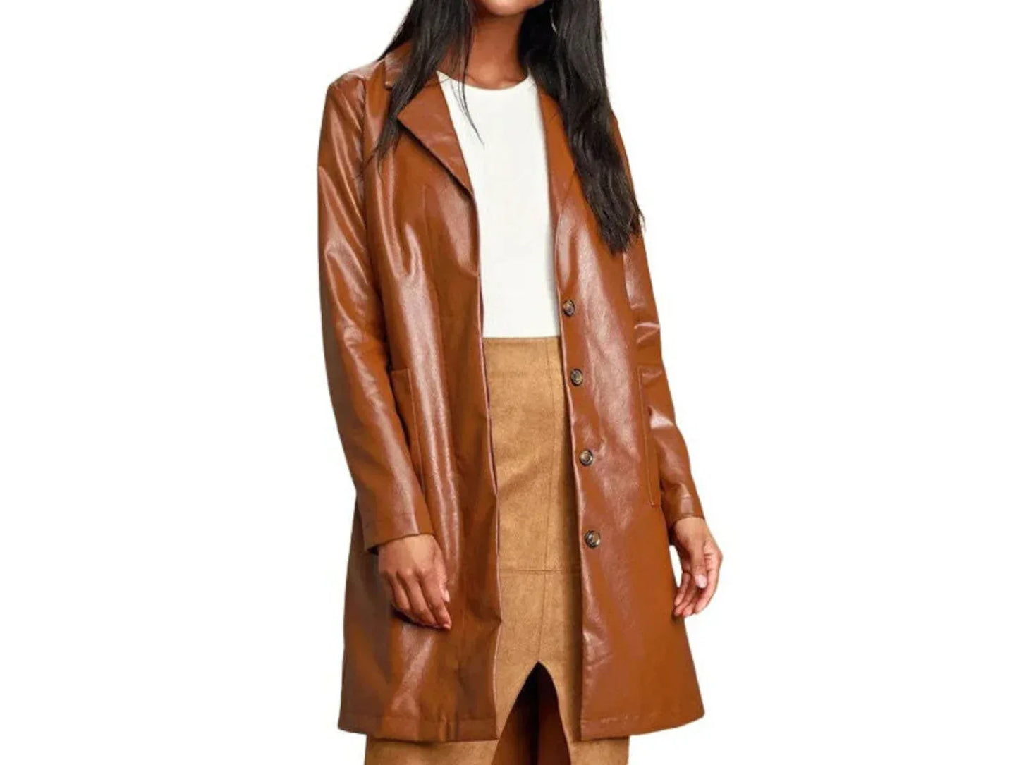 Leather Trench Coat Womens Brown Long Belted Overcoat