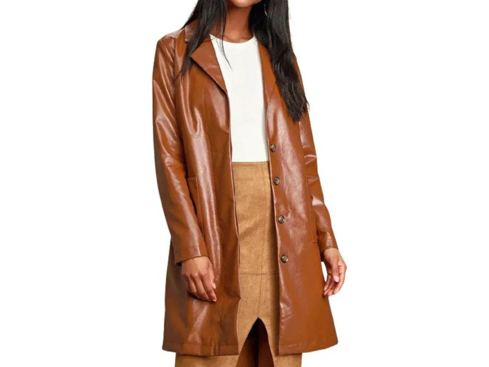Leather Trench Coat Womens Brown Long Belted Overcoat
