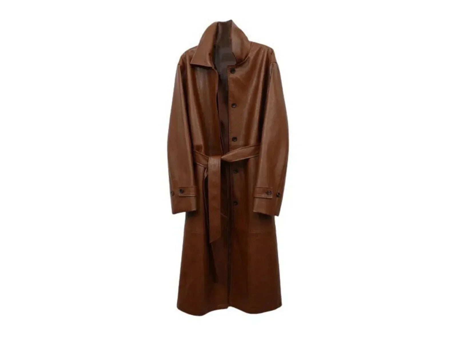 Belted Leather Trench Coat Womens Brown Long Waist Coat
