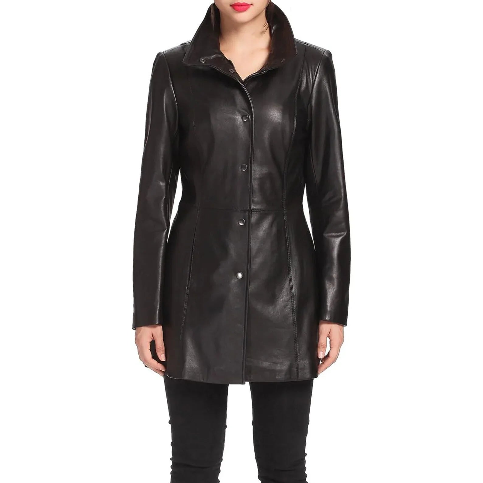 90s Women Leather Trench Coat