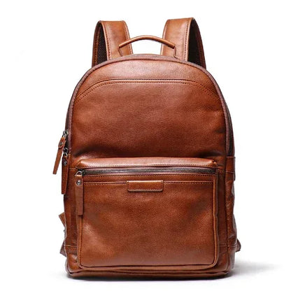 Genuine Leather Backpack Cowhide Travel Laptop Backpack Brown