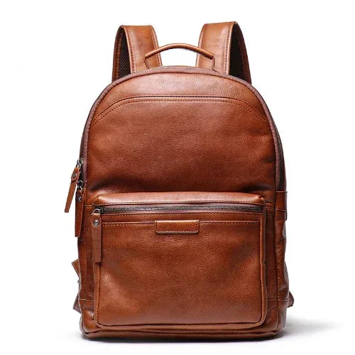 Genuine Leather Backpack Cowhide Travel Laptop Backpack Brown