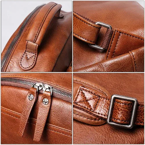 Genuine Leather Backpack Cowhide Travel Laptop Backpack