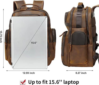 Vintage Leather Laptop Backpack 15.6" Work Travel Bag