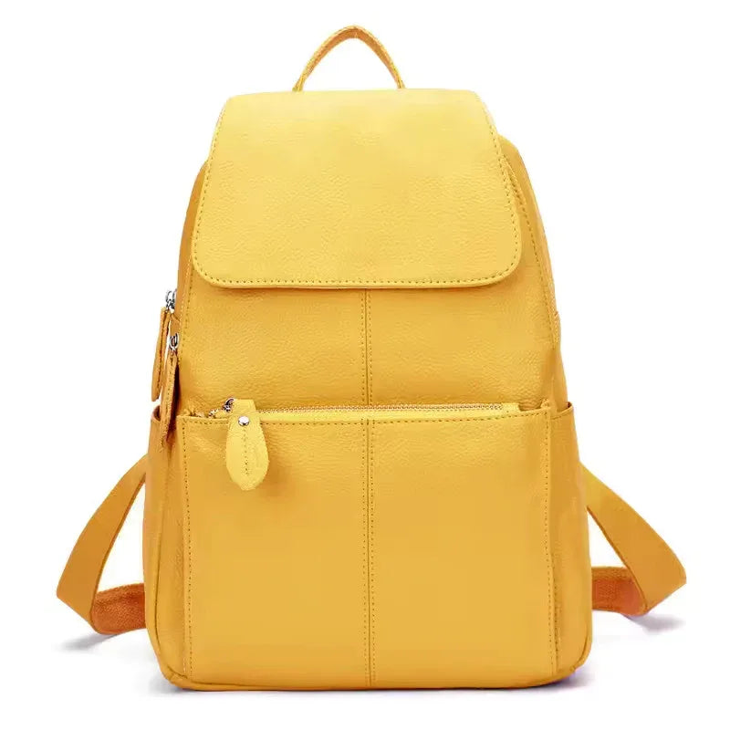Genuine leather backpack women compact purse yellow