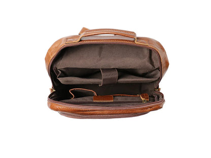 brown leather laptop backpack for office travel