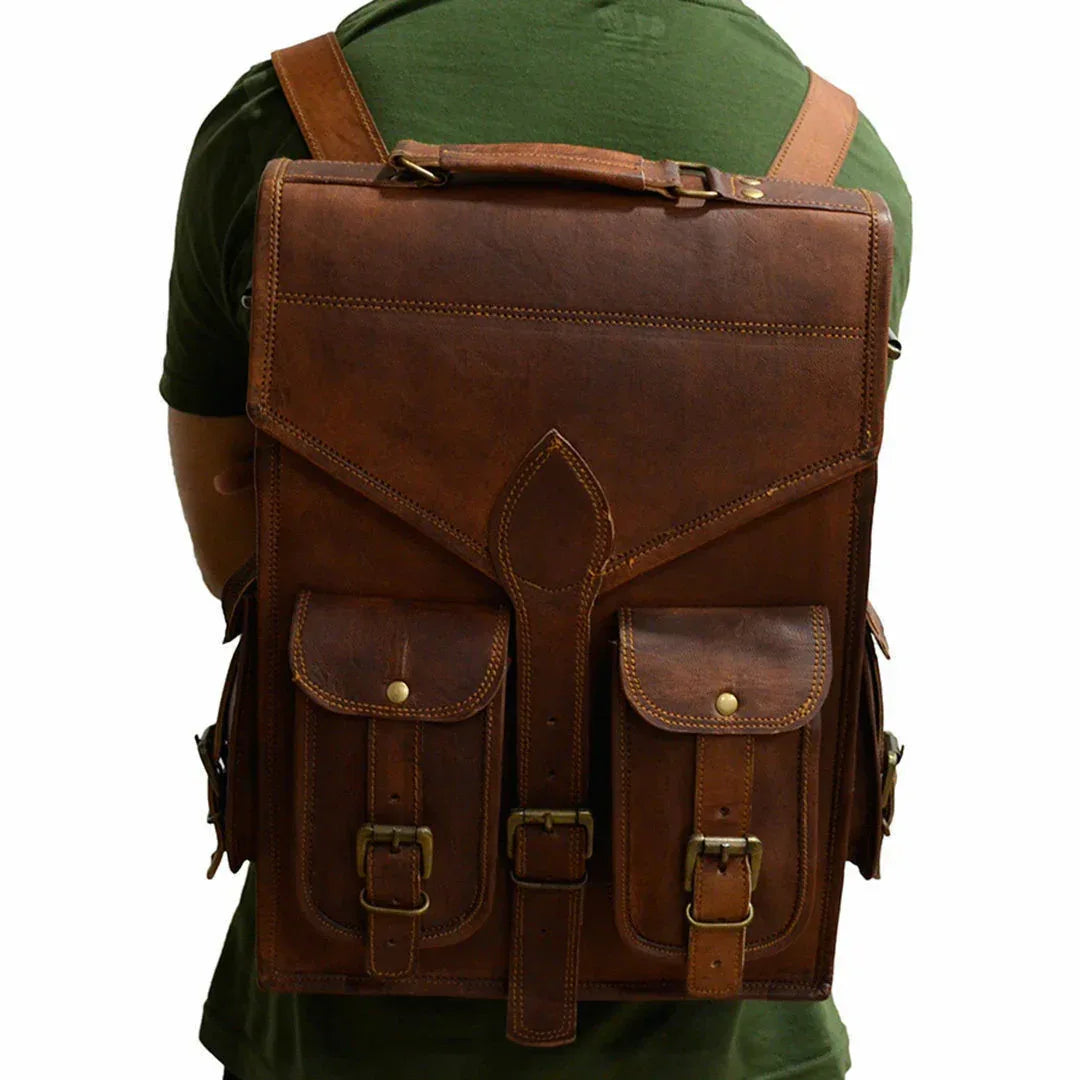Leather Business Backpack Genuine Work Laptop Bag