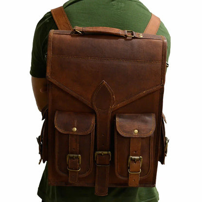 Leather Business Backpack Genuine Work Laptop Bag