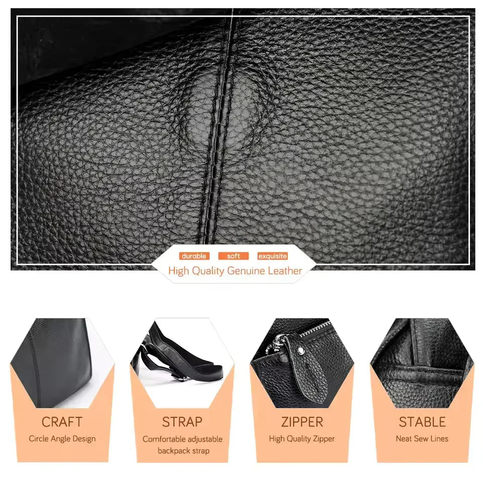 Genuine leather backpack women compact purse