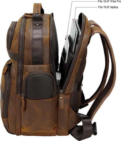 Vintage Leather Laptop Backpack 15.6" Work Travel Bag