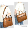Leather Briefcase with Trolley Sleeve for Men Laptop Office Bag