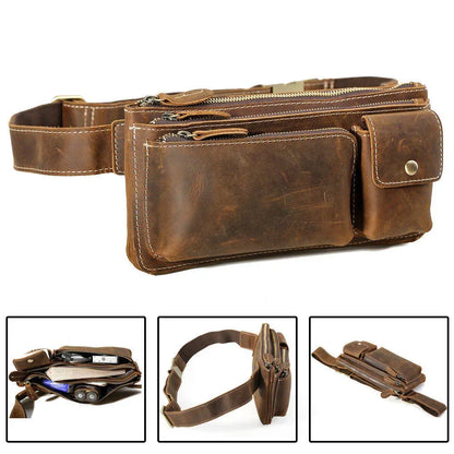 Genuine Leather Bum Bag Mens Adjustable Belt