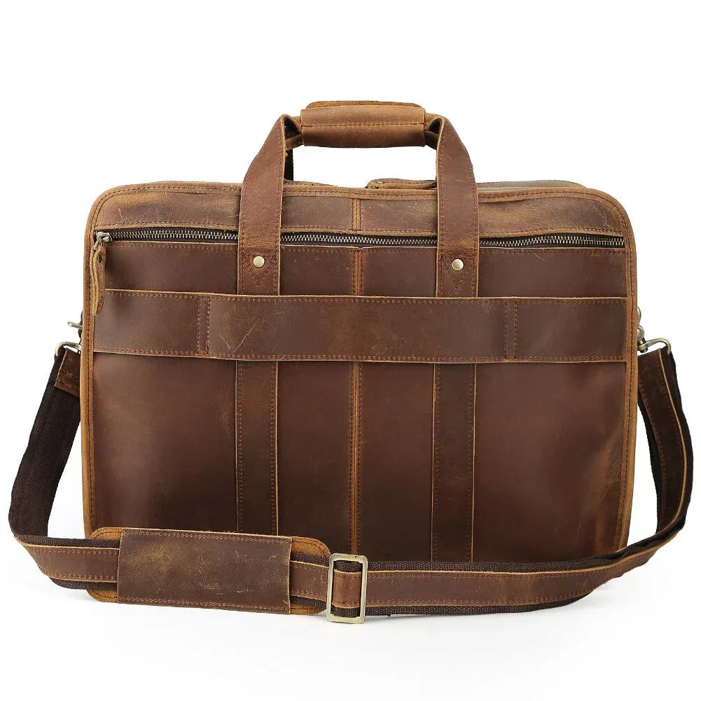 Mens leather briefcase 17 inch laptop bag