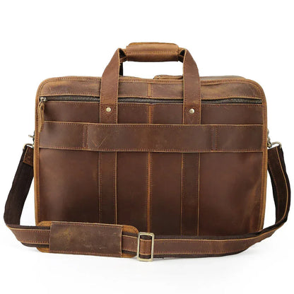Mens leather briefcase 17 inch laptop bag