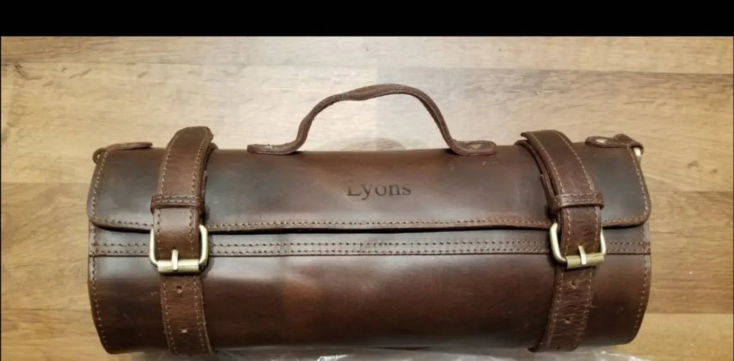 Handmade Leather Knife Roll Carrier for Chefs Travel Storage Case Dark Brown