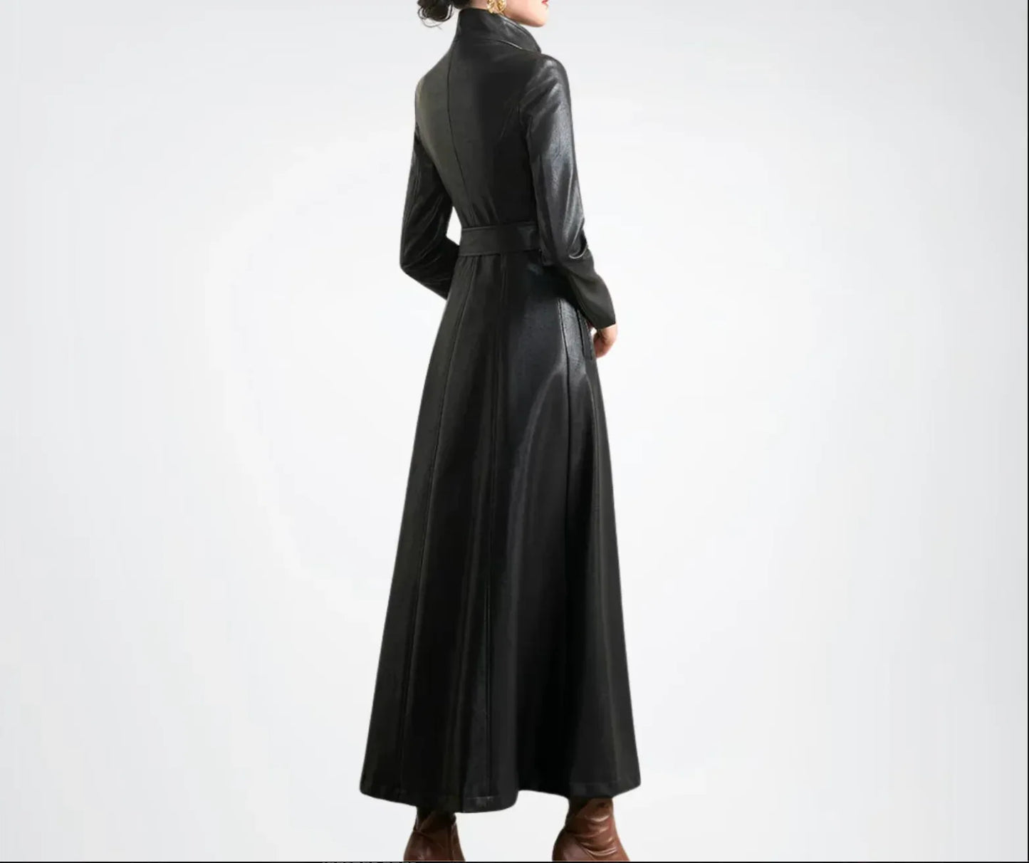 Leather Coat Womens Long Black Trench Coat Full Length