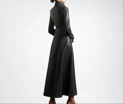 Leather Coat Womens Long Black Trench Coat Full Length