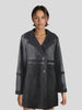 Faux Leather Coat Women Shearling Trim Mid Length Black