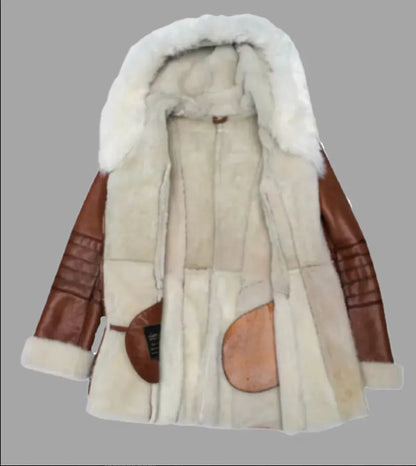 Leather Trench Coat With Fur Trim Womens Long Brown Coat
