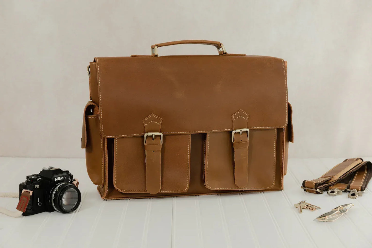 Leather Briefcase Bag Brown Laptop Work Messenger Office Bag