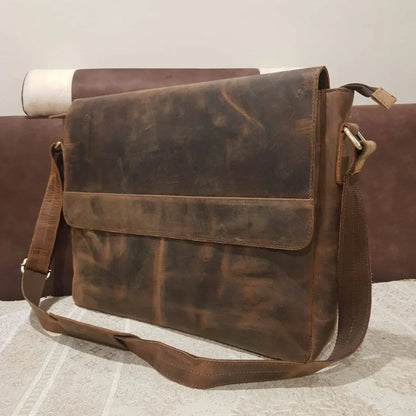 Leather Messenger Bag For Men Laptop Work Crossbody Briefcase