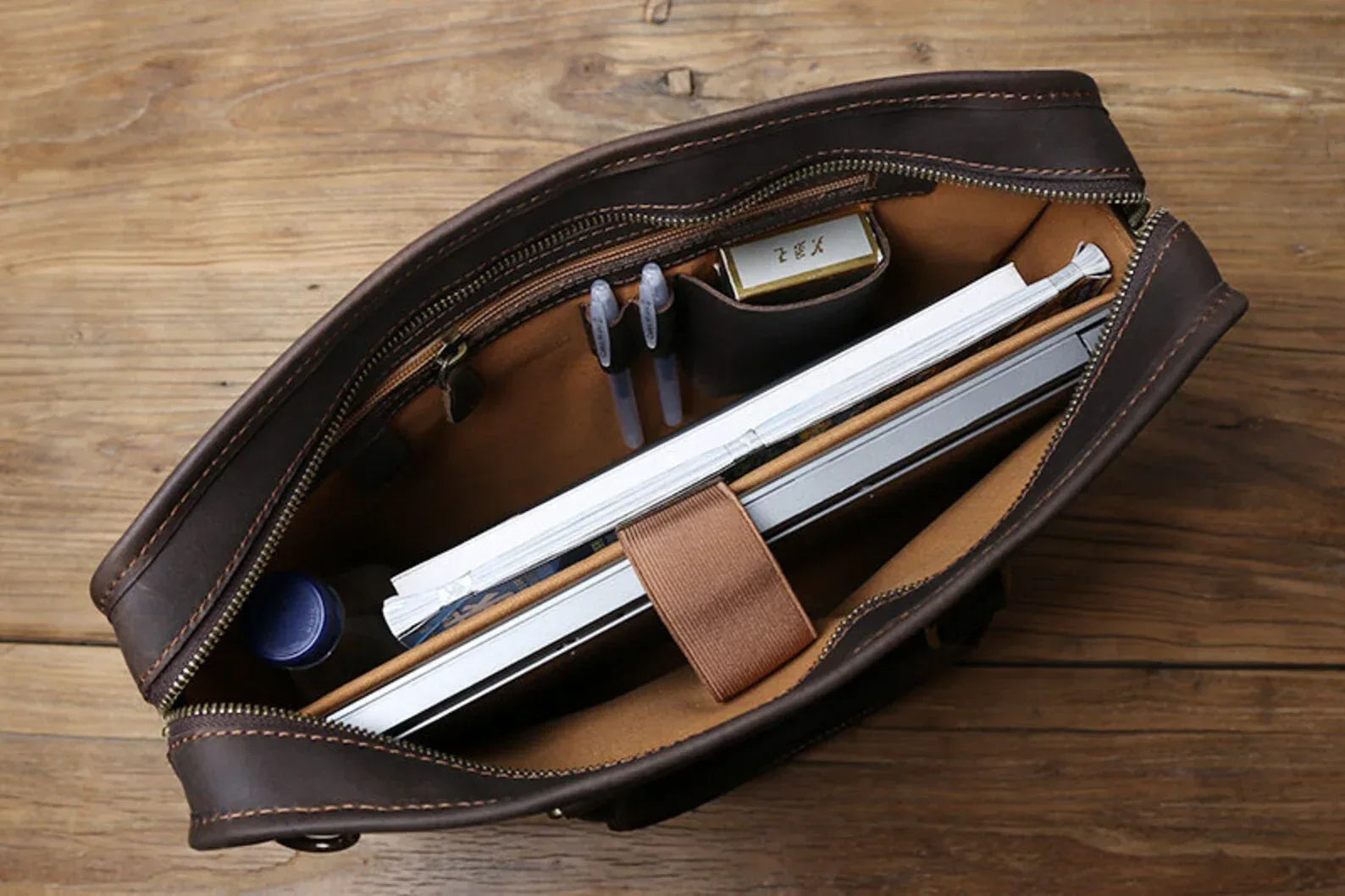 Handmade leather messenger bag for men