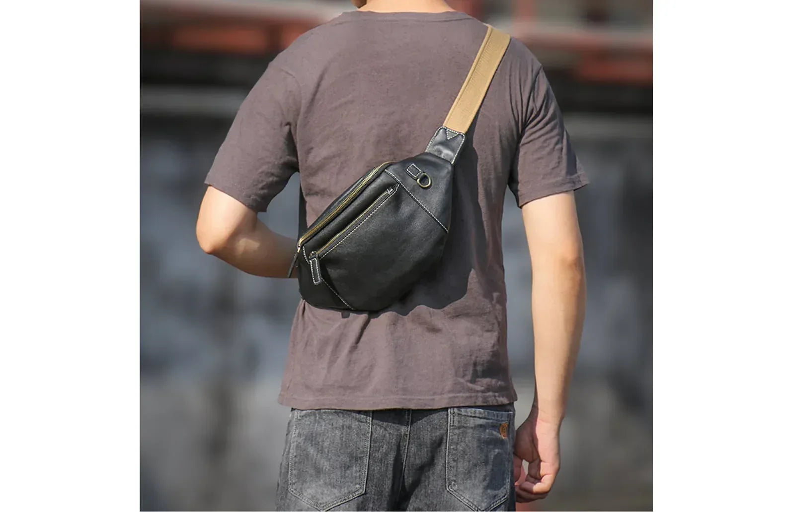 Mens Leather Sling Bag Black Crossbody Leather Sling Bag