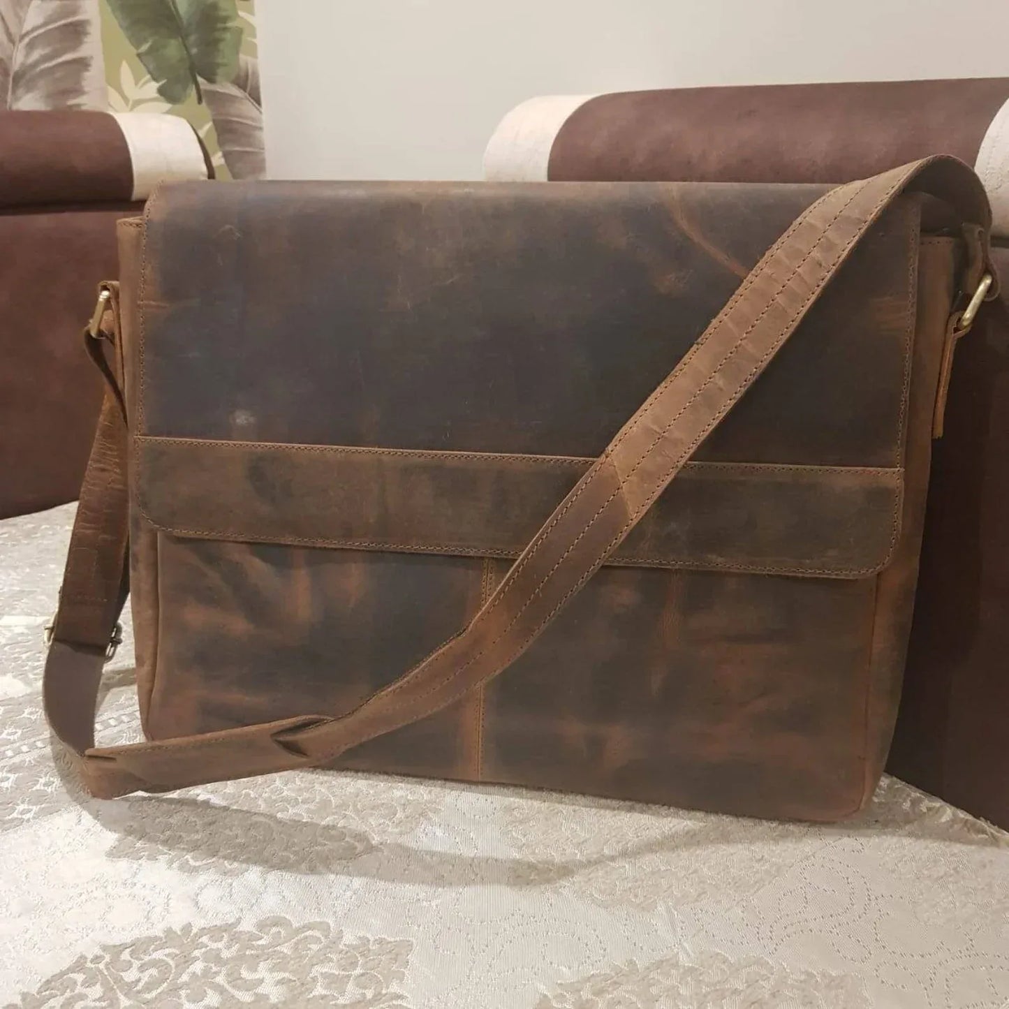 Leather Messenger Bag for Men 15 Inch Laptop