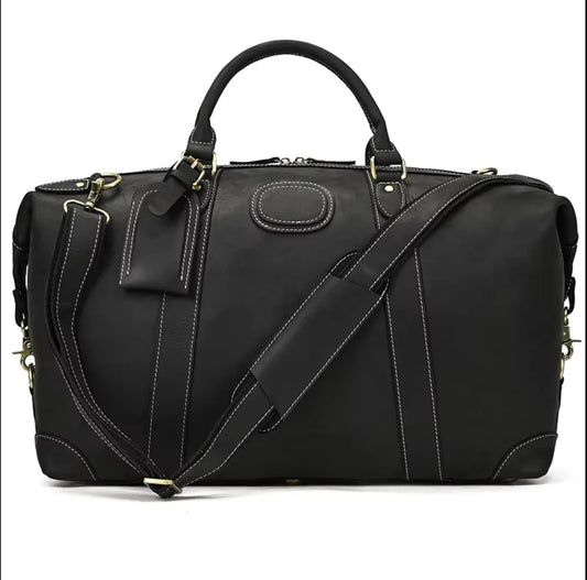 Leather Duffle Bag With Laptop Compartment for Men in Black