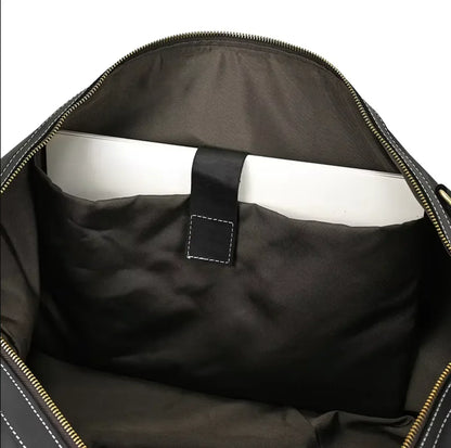 Leather Duffle Bag With Laptop Compartment for Men in Black