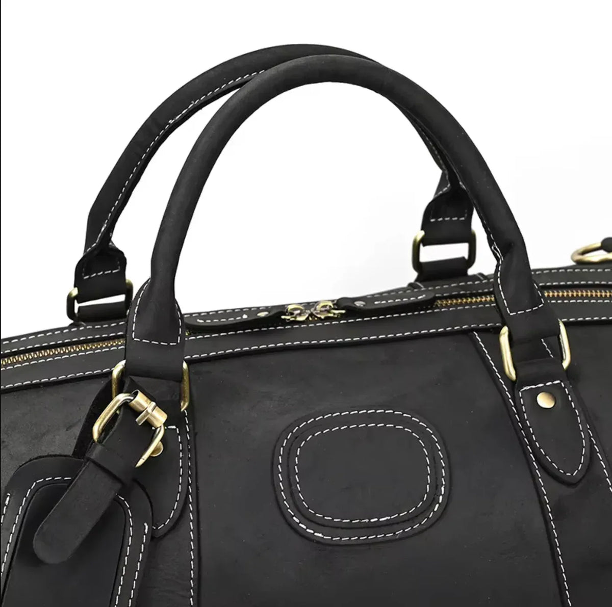 Leather Duffle Bag With Laptop Compartment for Men in Black
