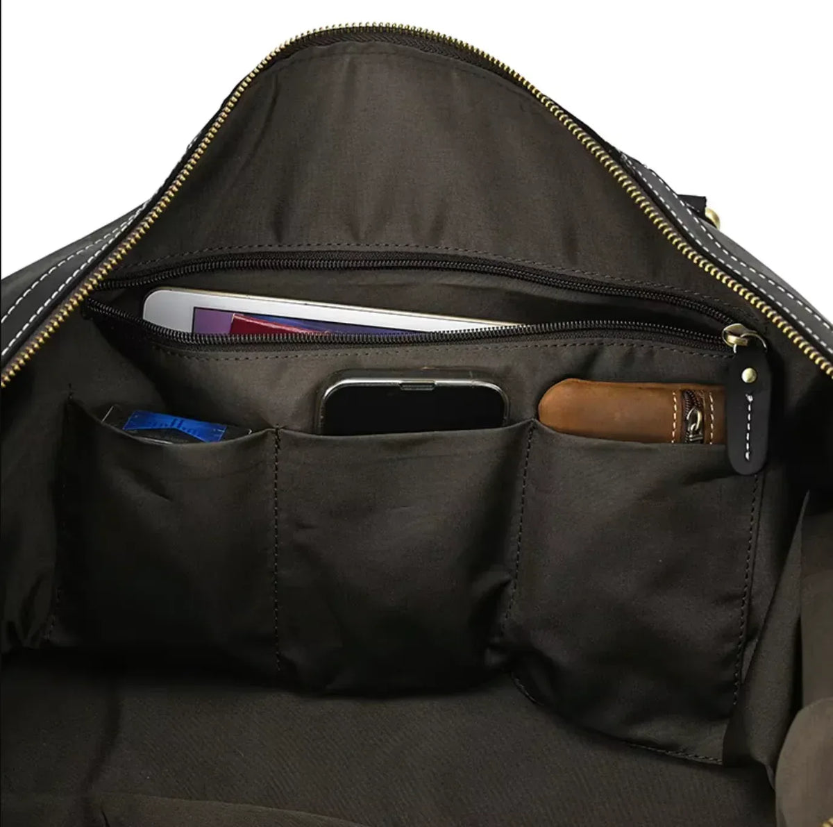 Leather Duffle Bag With Laptop Compartment for Men in Black