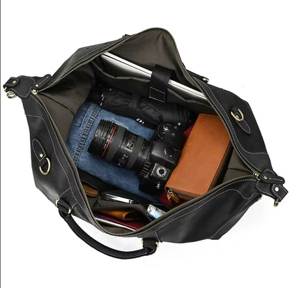 Leather Duffle Bag With Laptop Compartment for Men in Black