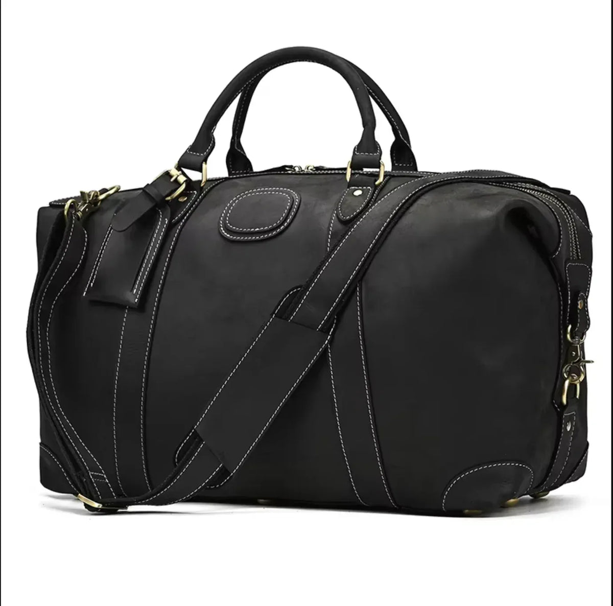 Leather Duffle Bag With Laptop Compartment for Men in Black