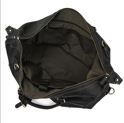 Leather Duffle Bag With Laptop Compartment for Men in Black