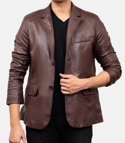 mens formal leather jacket brown clean structured look