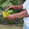 Leather gardening gloves with suede arm cuffs