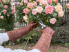 Leather gardening gloves with suede arm cuffs